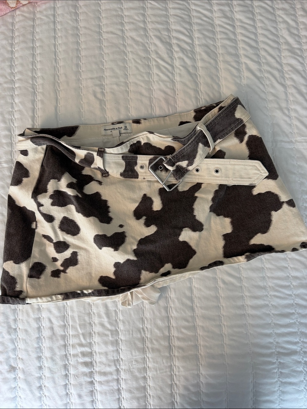 Abercrombie & Fitch Black and White Cowprint Mini Skirt with Buckle Belt